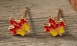 Asstd Enamel Sunflower, Maple Leaf & Pumpkin Stud Earrings