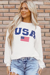 White USA Flag Corded Graphic Long Sleeve