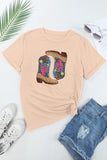 Khaki Sequined Western Boots Graphic Tee