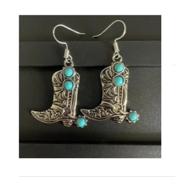 Turquoise Inlaid Western Boots Earrings