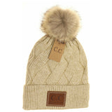 Geometric Knit Faux Fur Pom Beanie HAT2298