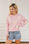 Pink Daisy Crew Neck Sweater