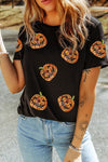 Black Sequin Pumpkin Face Halloween shirt