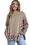 Khaki Leopard Oversized Sweater with side slit