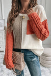 Orange, Beige, Cream colorblock pocket sweater