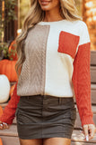 Orange, Beige, Cream colorblock pocket sweater