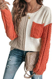 Orange, Beige, Cream colorblock pocket sweater