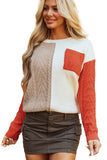 Orange, Beige, Cream colorblock pocket sweater