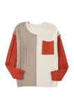 Orange, Beige, Cream colorblock pocket sweater