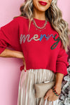 Fiery Red Tinsel Merry Drop Shoulder Sweater