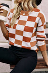 Orange Checkered Drop Shoulder Sweater