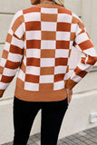 Orange Checkered Drop Shoulder Sweater