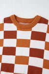 Orange Checkered Drop Shoulder Sweater