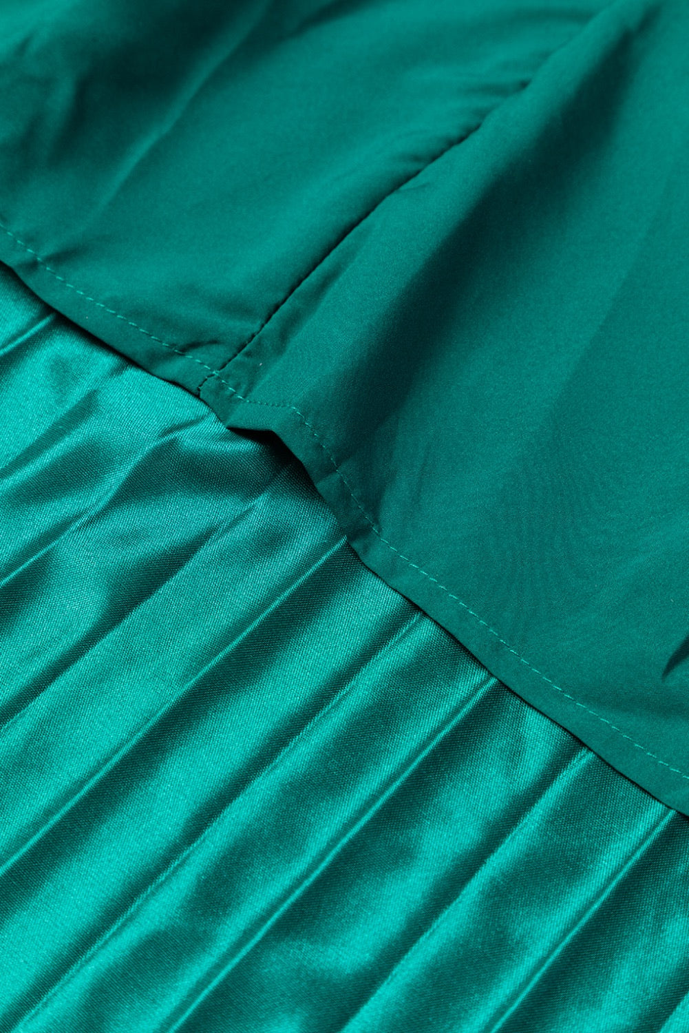 Blackish Green Satin Elastic Waist Pleated Skirt