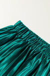 Blackish Green Satin Elastic Waist Pleated Skirt