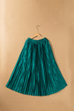 Blackish Green Satin Elastic Waist Pleated Skirt