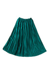 Blackish Green Satin Elastic Waist Pleated Skirt