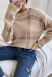 Khaki Plaid Knitted Drop Shoulder Sweater