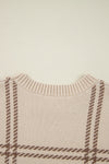 Khaki Plaid Knitted Drop Shoulder Sweater