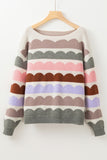 Gray Wave Striped Balloon Sleeve Sweater