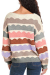 Gray Wave Striped Balloon Sleeve Sweater