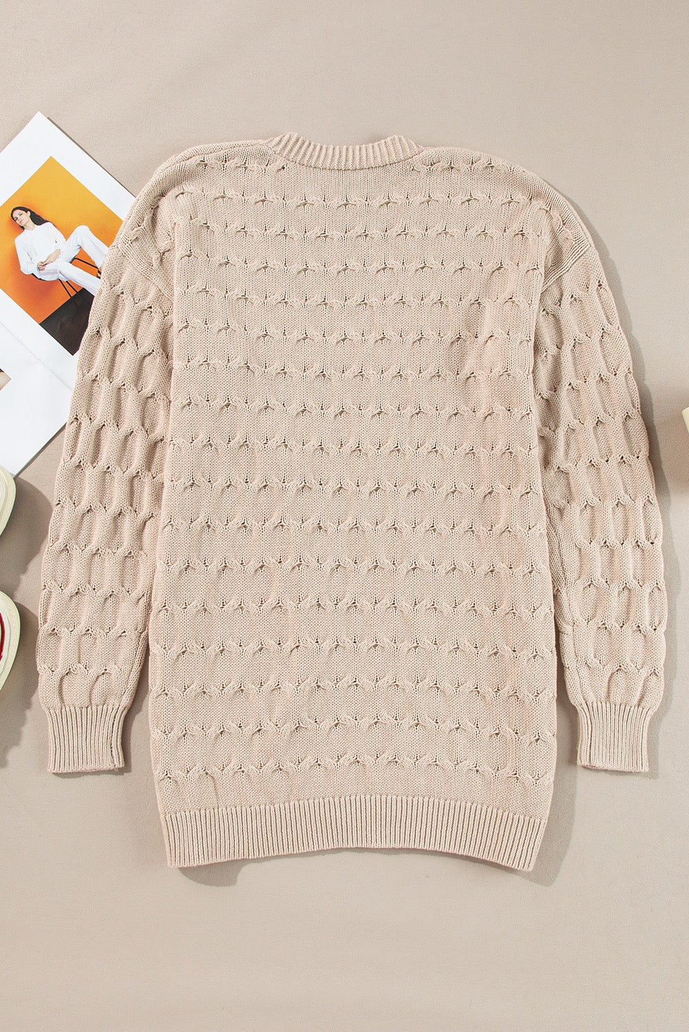 Jet Stream Cable Knit Side Pockets Baggy Cardigan