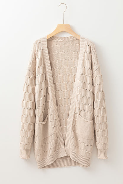 Jet Stream Cable Knit Side Pockets Baggy Cardigan