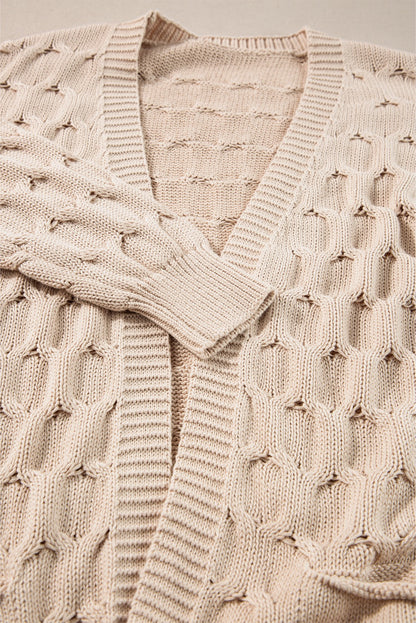 Jet Stream Cable Knit Side Pockets Baggy Cardigan