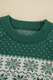 Green Christmas Snowflake Dotted Round Neck Sweater