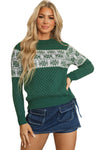 Green Christmas Snowflake Dotted Round Neck Sweater