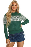 Green Christmas Snowflake Dotted Round Neck Sweater