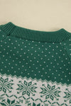 Green Christmas Snowflake Dotted Round Neck Sweater