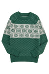 Green Christmas Snowflake Dotted Round Neck Sweater