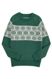 Green Christmas Snowflake Dotted Round Neck Sweater