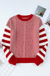 Red Geometric Textured Drop Shoulder Sweater