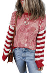 Red Geometric Textured Drop Shoulder Sweater