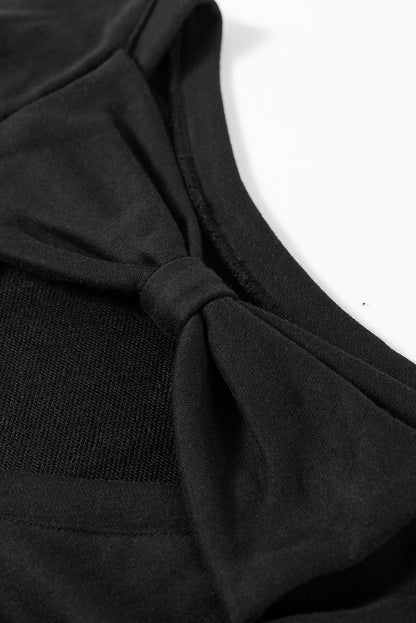 Black Bowknot Round Neck Sweatshirt