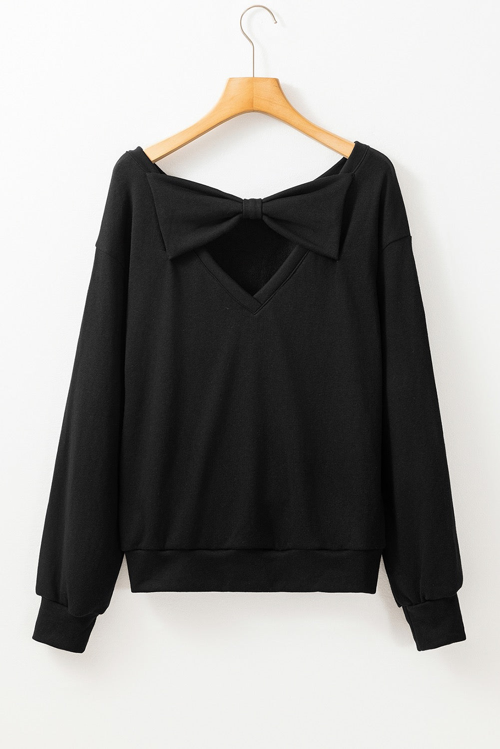 Black Bowknot Round Neck Sweatshirt