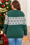 Plus Size Green Christmas Snowflake Pattern Drop Shoulder Sweater