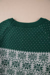 Plus Size Green Christmas Snowflake Pattern Drop Shoulder Sweater