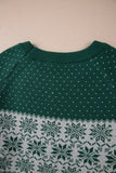 Plus Size Green Christmas Snowflake Pattern Drop Shoulder Sweater