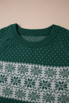 Plus Size Green Christmas Snowflake Pattern Drop Shoulder Sweater