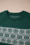 Plus Size Green Christmas Snowflake Pattern Drop Shoulder Sweater