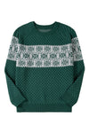 Plus Size Green Christmas Snowflake Pattern Drop Shoulder Sweater