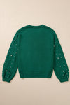 Evergreen Pearled Drop Shoulder Round Neck Sweater