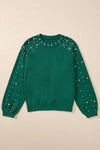 Evergreen Pearled Drop Shoulder Round Neck Sweater