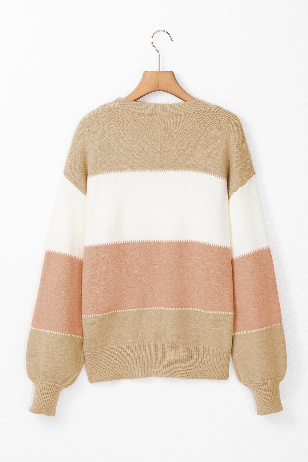 Dusty Pink Block Lantern Sleeve Drop Shoulder Sweater