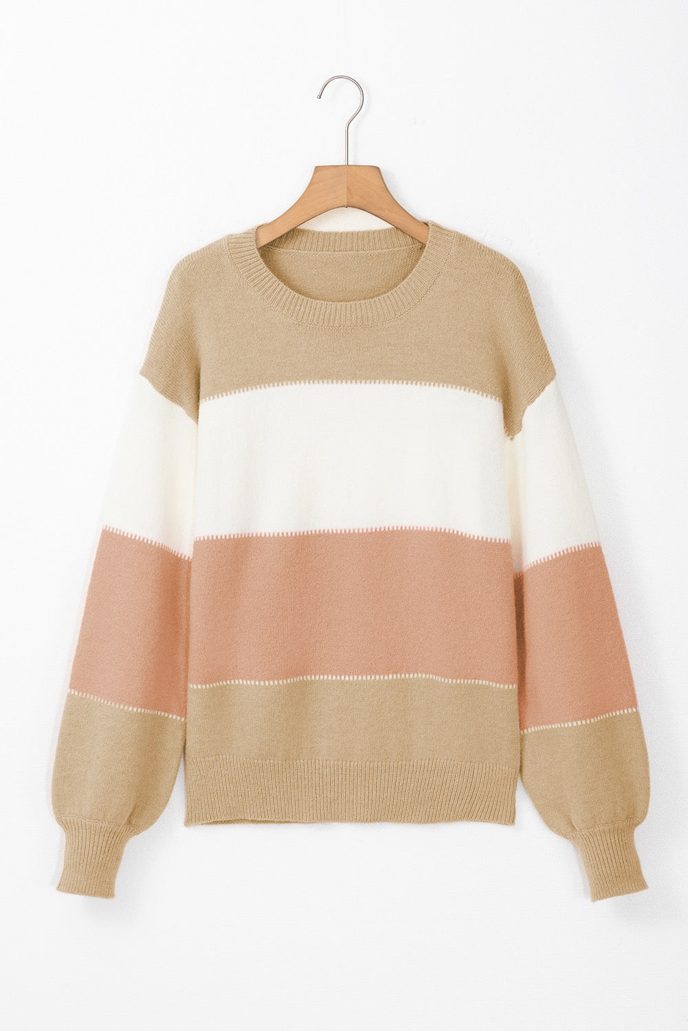 Dusty Pink Block Lantern Sleeve Drop Shoulder Sweater