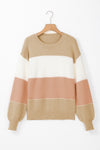 Dusty Pink Block Lantern Sleeve Drop Shoulder Sweater