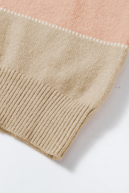 Dusty Pink Block Lantern Sleeve Drop Shoulder Sweater